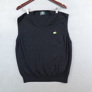 Masters Clubhouse Collection Vest Men L Merino Wool Sweater Pullover Black Italy